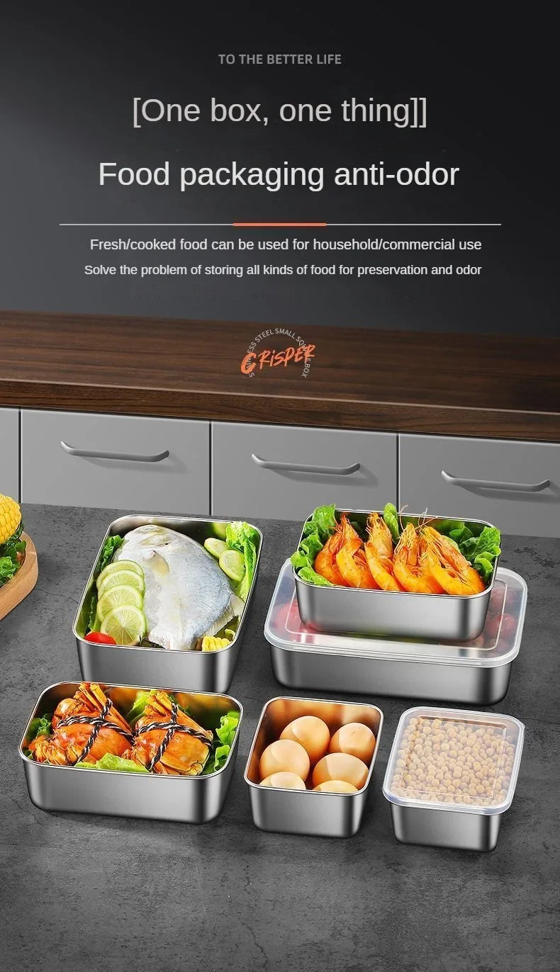 Thickened Square Plate Stainless Steel Rectangular Food Storage Pan With Lid Commercial Dish Tray Freshing Lunch Box Container