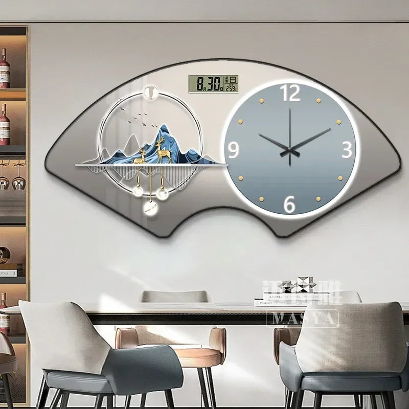 Perpetual calendar electronic clock wall clock Living room fan dining room decorative painting calendar clock hanging picture