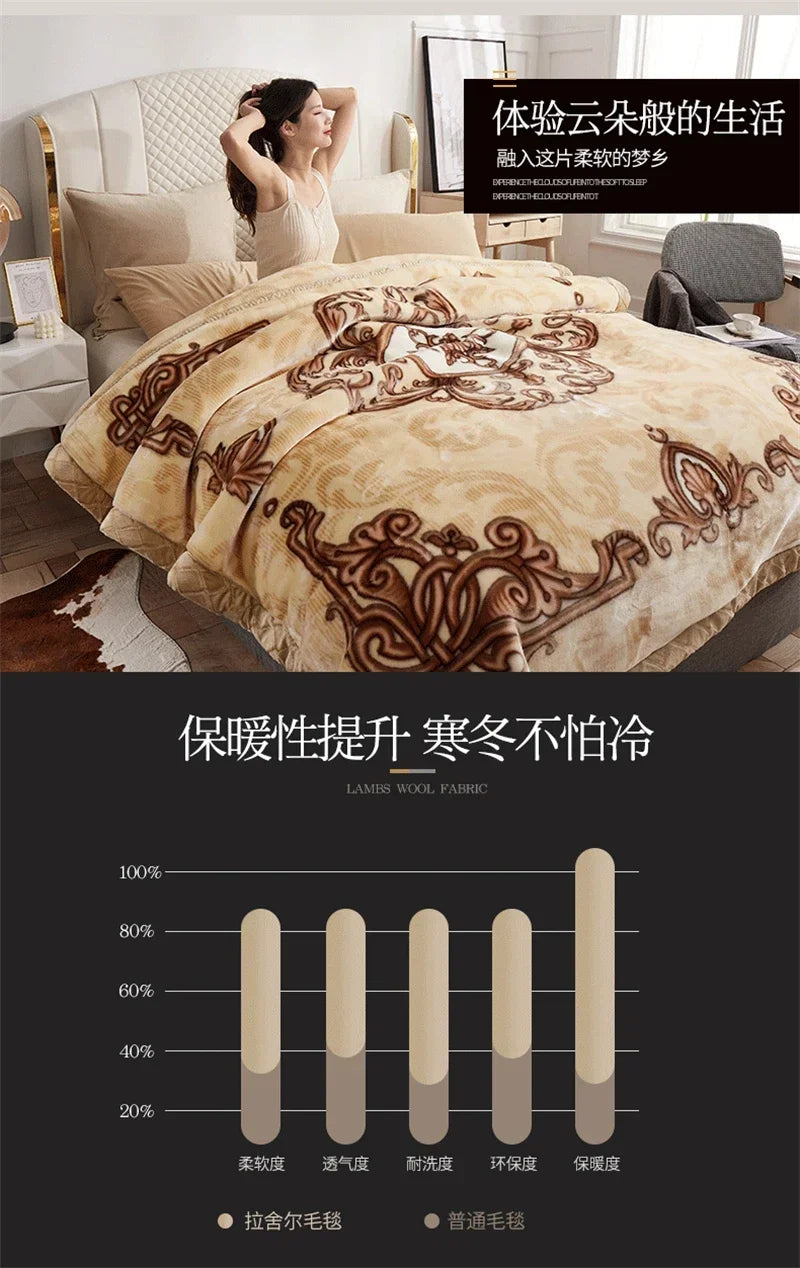 European Style Warm Raschel Blanket for Winter High End Soft Thicken Warmth Weighted Blanket Double Side Flocked Comforter Duvet