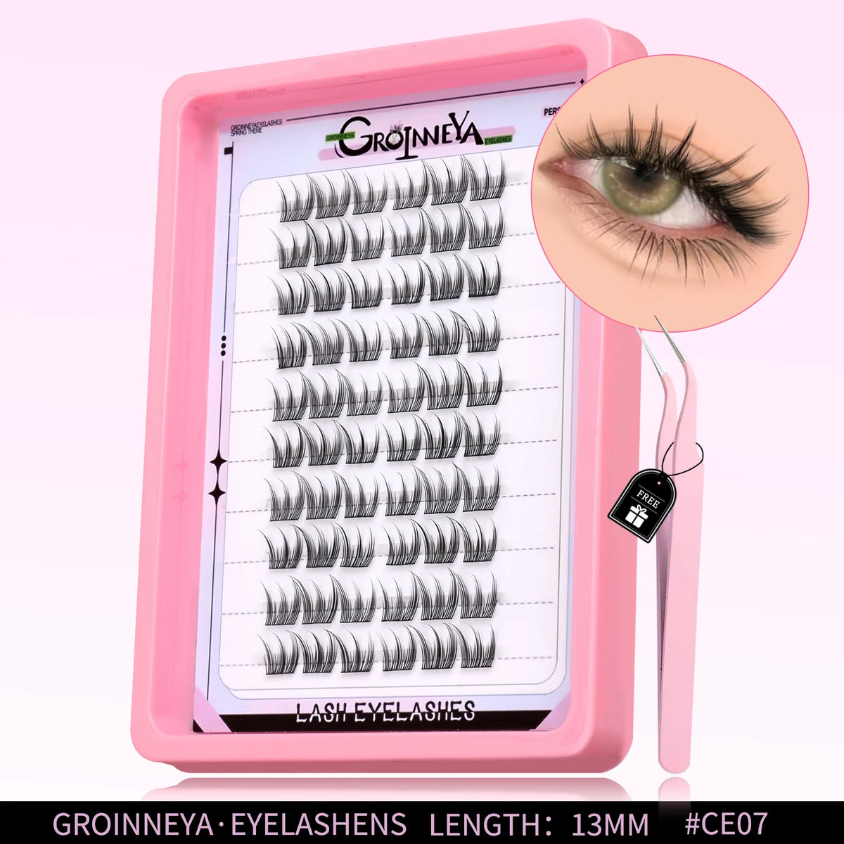 GROINNEYA Natural Cluster Lashes C Curl Manga Lashes Soft Cross Wispy Individual Cluster Anime Eyelashes Extension Eye Makeup