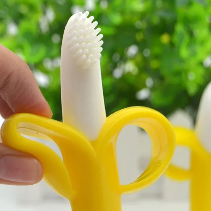 Baby Silicone Training Toothbrush BPA Free Banana Shape Safe Toddle Teether Chew Toys Teething Ring Gift For Infant  Chewing