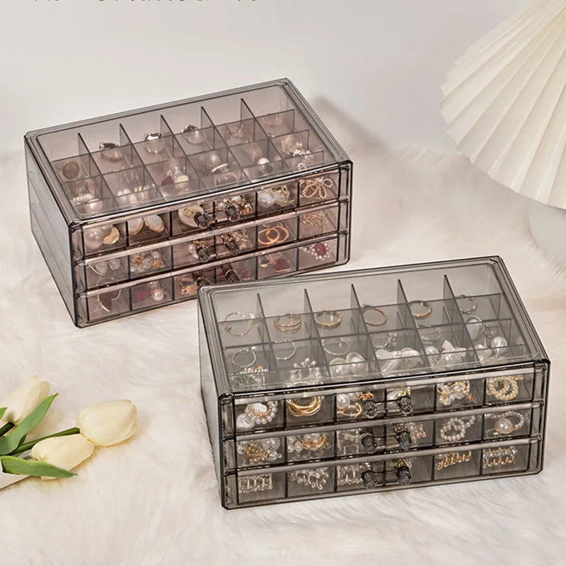 Acrylic Jewelry Organizers and Storage Box with 3 Drawers, Clear Jewelry Box for Women, Earring Organizer for Ring Necklace