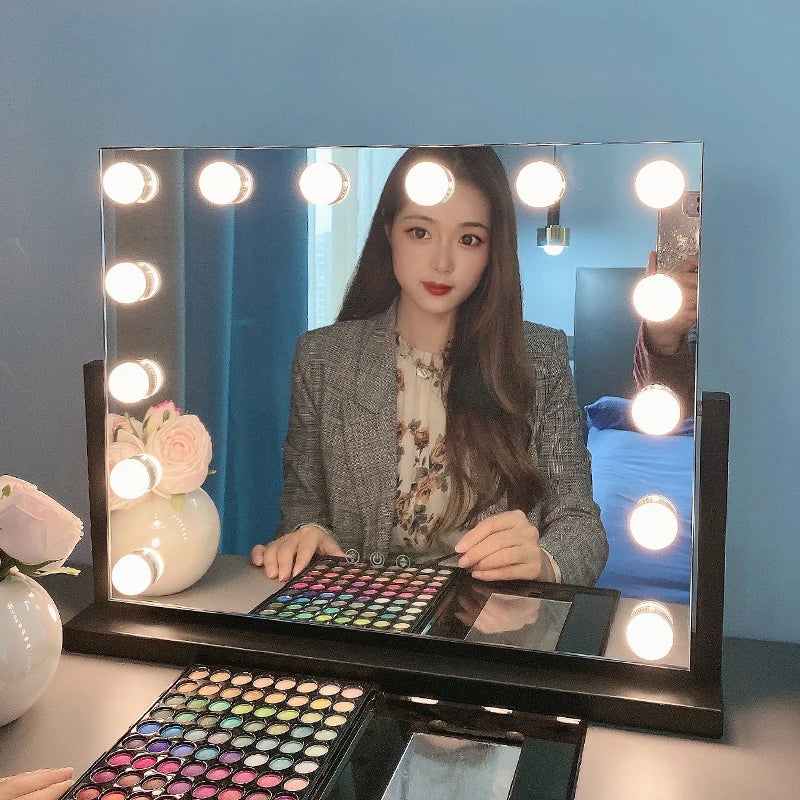 Large Vanity Mirror with Lights Makeup Mirror 17 LED Bulbs 3 Color Lighting Cosmetics for Dressing Bedroom Tabletop White