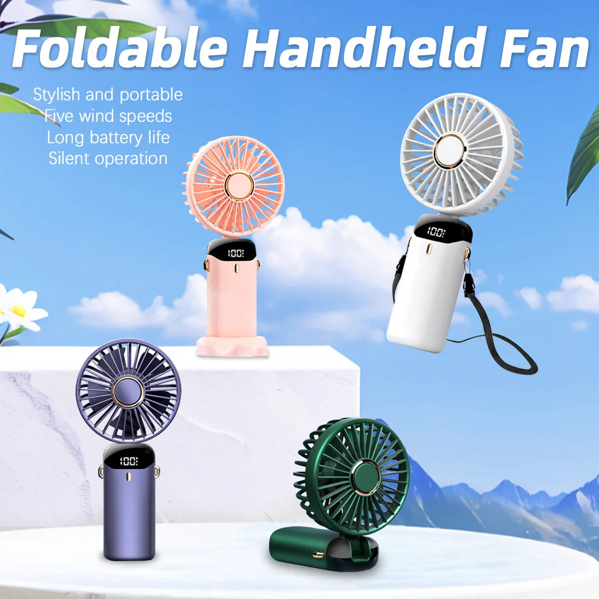 Smart Folding Fan with LED Display