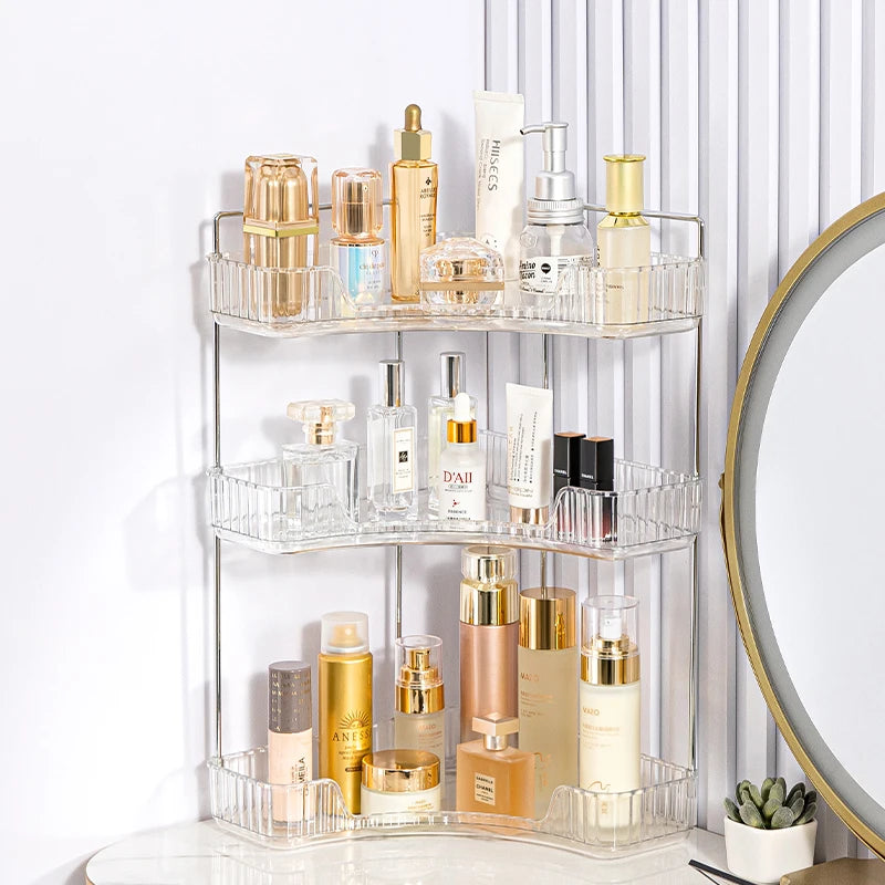 Makeup Storage Shelf Corner Bathroom Counter Organizer Bathroom Countertop Shelf Makeup Storage Clear Perfume Tray Holder