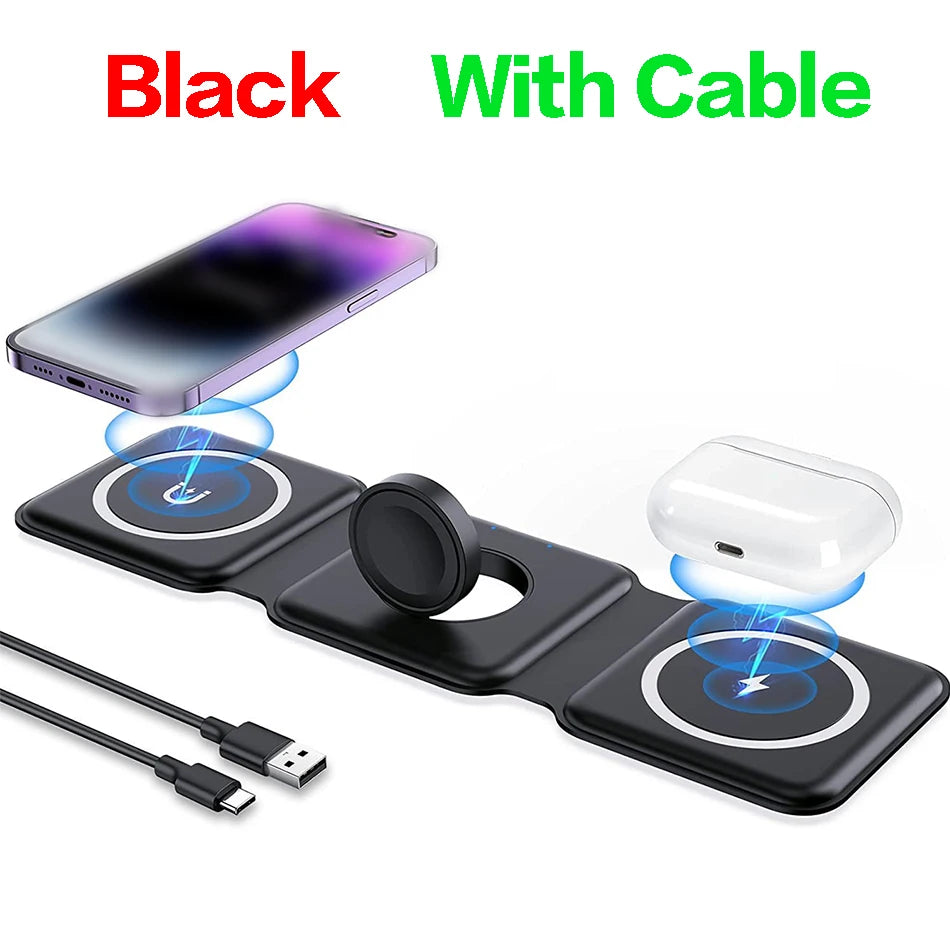 3-in-1 Foldable Wireless Charging Station – Fast Charger for Phone, Watch & Earbuds