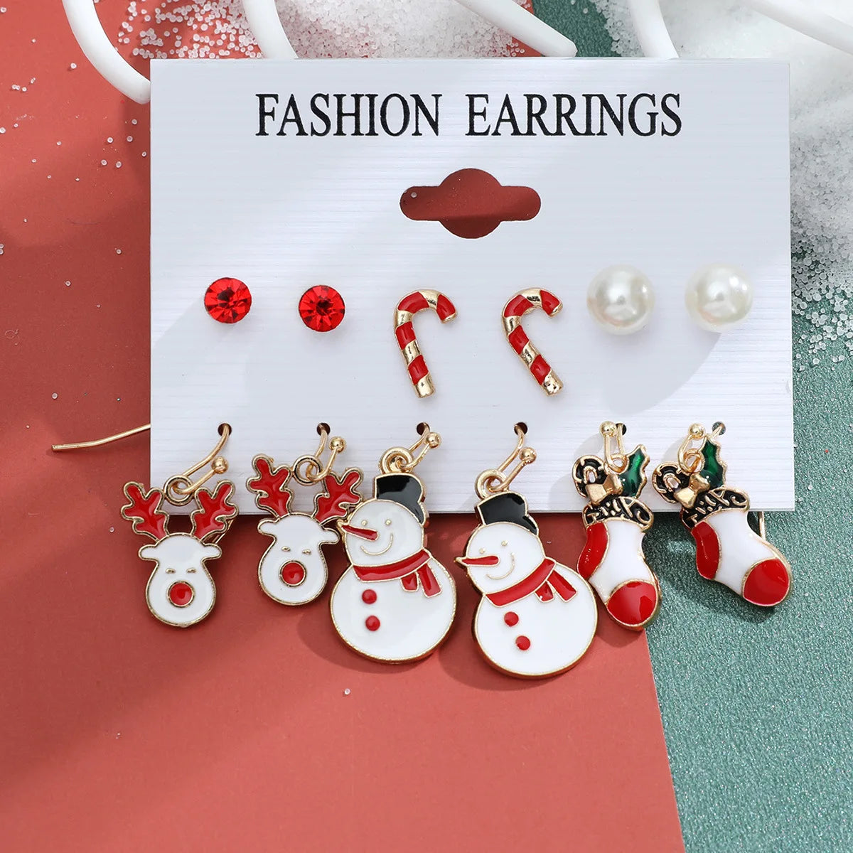 6 Pairs Christmas Earrings Xmas Tree Elk Snowman Santa Claus Cute Ear Stud Dangle Earrings Christmas Gifts For Women Girls Kids