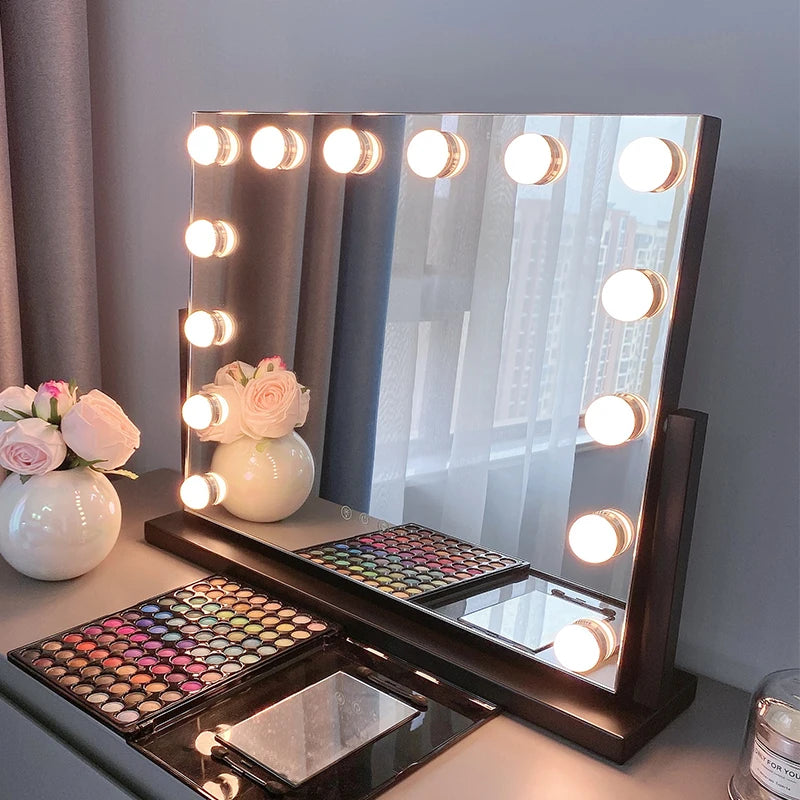 Large Vanity Mirror with Lights Makeup Mirror 17 LED Bulbs 3 Color Lighting Cosmetics for Dressing Bedroom Tabletop White