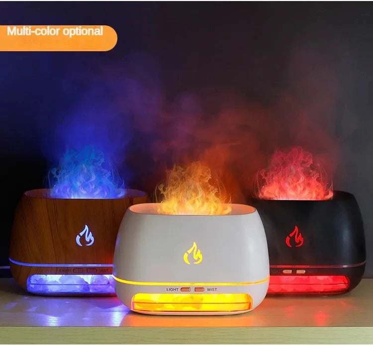 New 3D Flame Fire Aroma Air Humidifier Himalayan Crystal Salt Stone Colorful Night Light Aromatherapy Essential Oil Diffuser