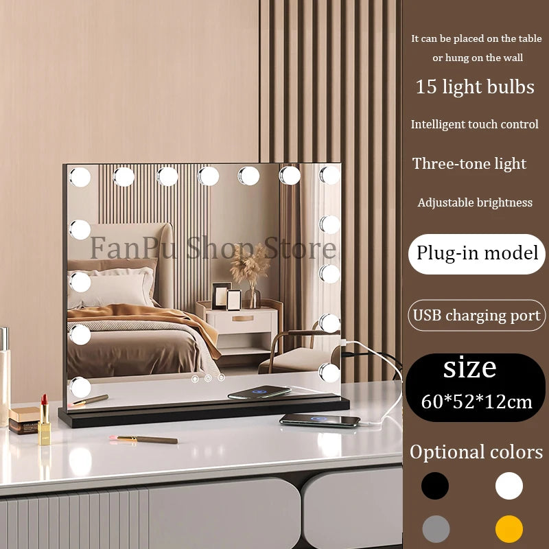 Vanity Mirror with Lights Hollywood Lighted Makeup Mirror，Dimmable 3 Lighting Modes, Plug-in and USB Charger Port，Wall-mounted