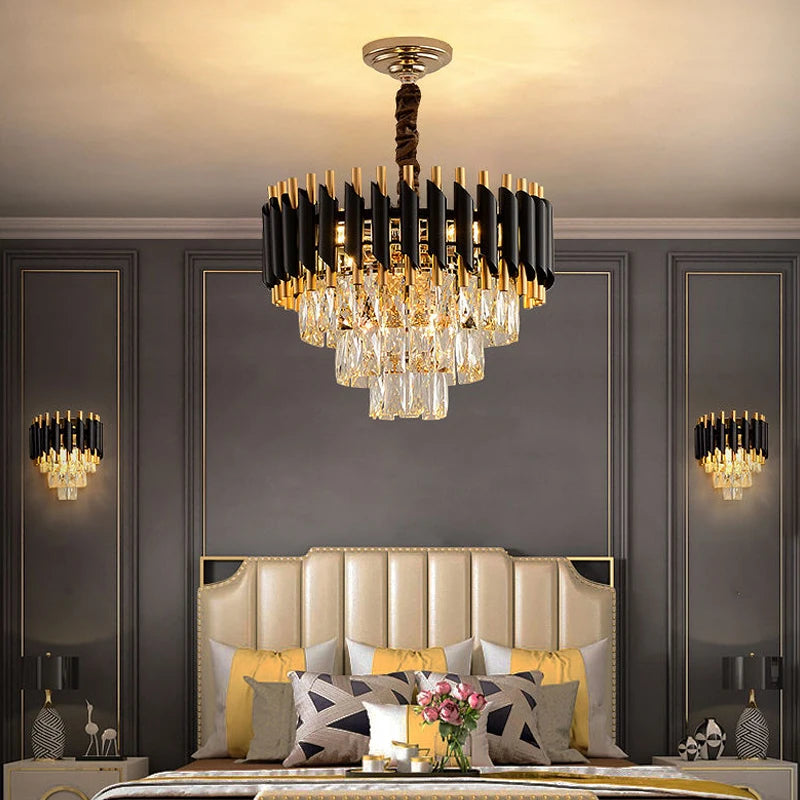Villa Luxury Living Room Chandelier K9 Crystal Restaurant Pendant Lights Modern Ceiling Chandelier Dining Table Indoor Home Lamp