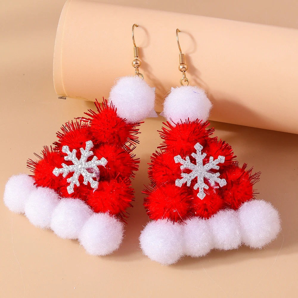 Aihua Hot Sale 3D Cute Cartoon Christmas Earrings Kawaii Fluffy Decoration Tree Deer Bell Earrings for Women Xmas New Year Gifts