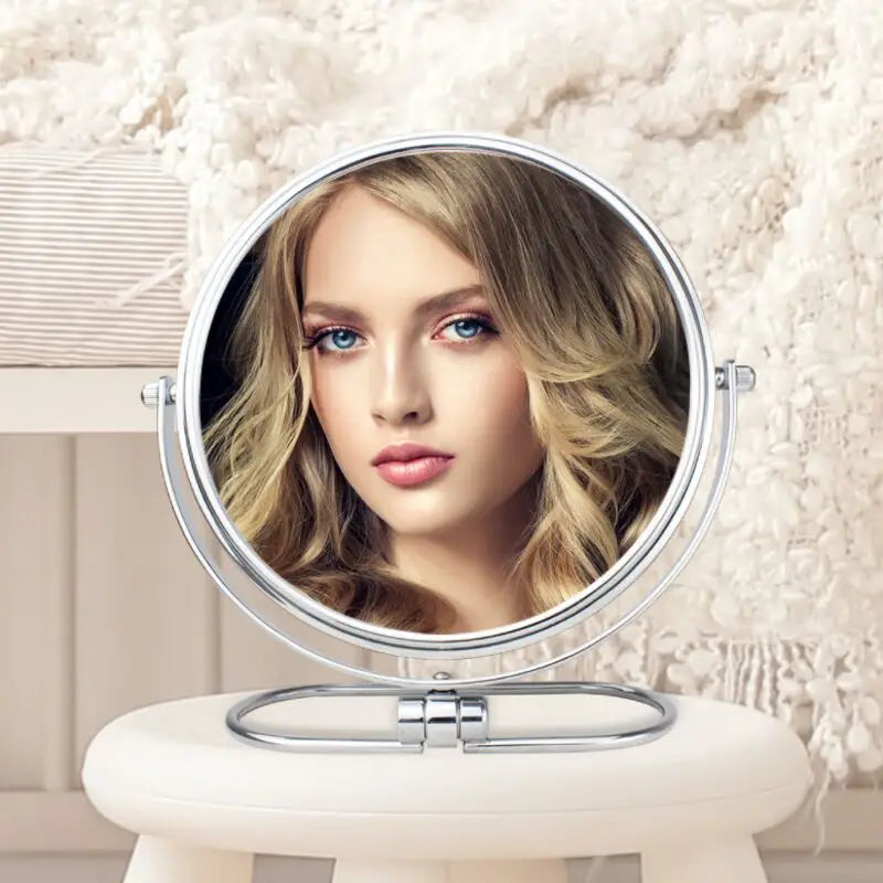 Two-Sided Makeup Mirror with Stand 1X and 10X Dual Sided Magnification Light weight&Portable Table Top Magnifying Vanity Mirror