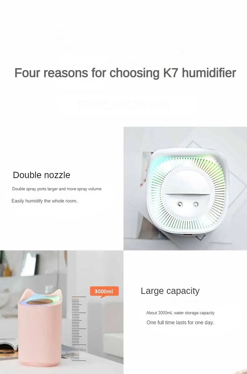 3000Ml Dual Jet Air Humidifier Large Capacity Atomizer Ultrasonic Aroma Diffuser Cool Mist Maker Air Humificador Purifier