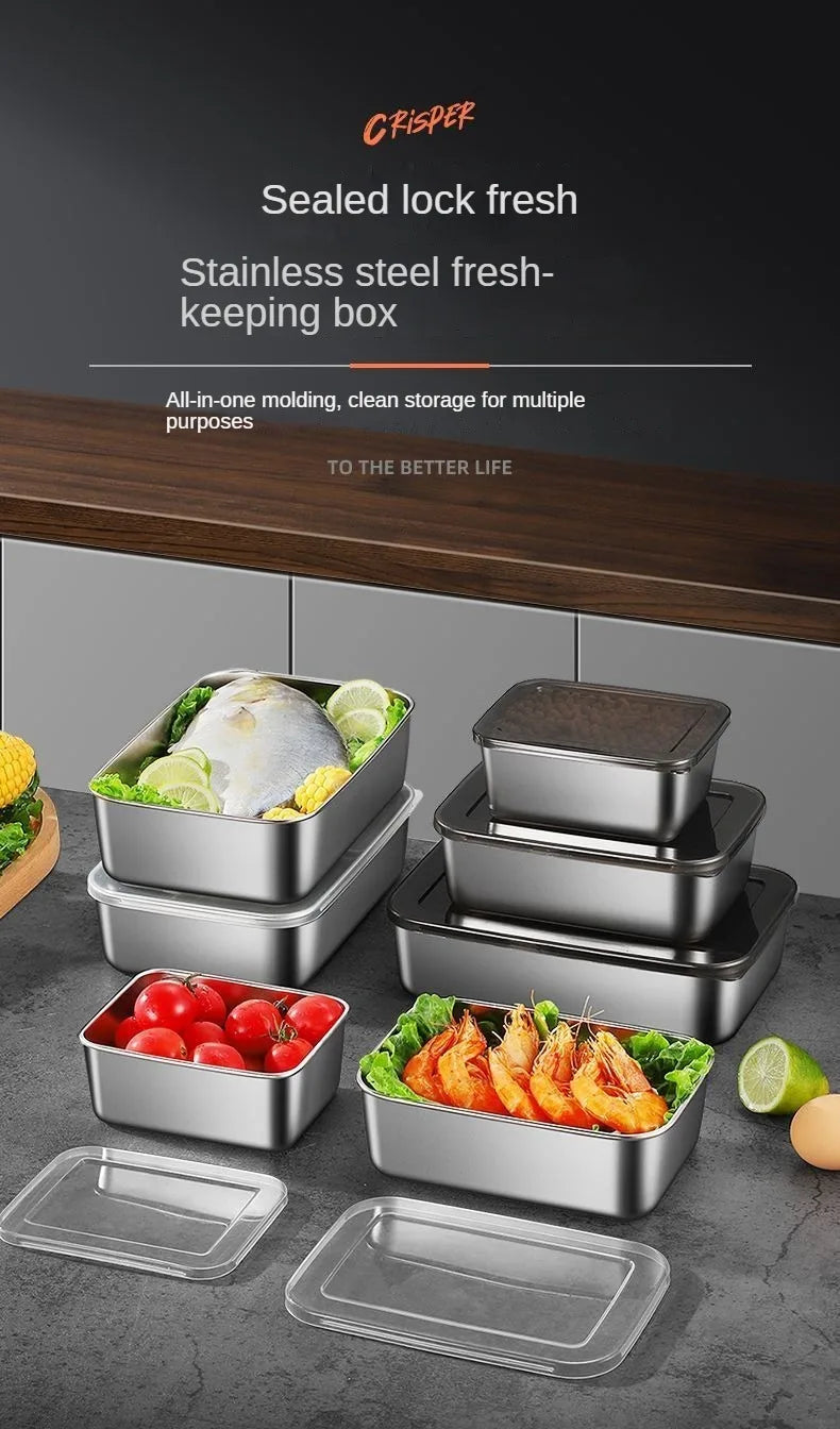 Thickened Square Plate Stainless Steel Rectangular Food Storage Pan With Lid Commercial Dish Tray Freshing Lunch Box Container