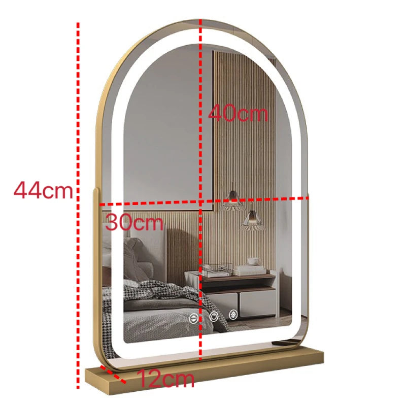 LED Lighted Arched Large Vanity Lighted Makeup Mirror for Bedroom Smart Touch Control 3 Color Lighting Modes Detachable 15x