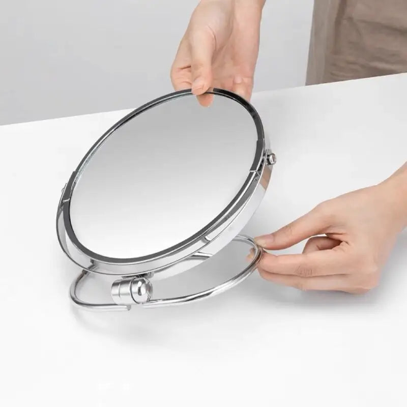 Two-Sided Makeup Mirror with Stand 1X and 10X Dual Sided Magnification Light weight&Portable Table Top Magnifying Vanity Mirror