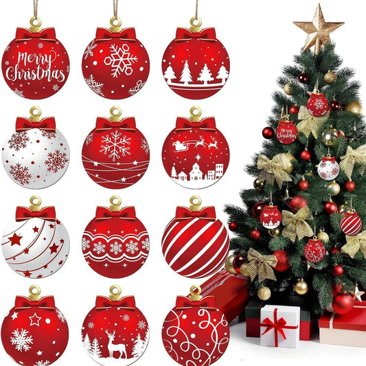 12PCS Christmas Ball Pendant, Wooden Pendant Christmas Decoration, Party  Decoration Set For Home New Year Gifts