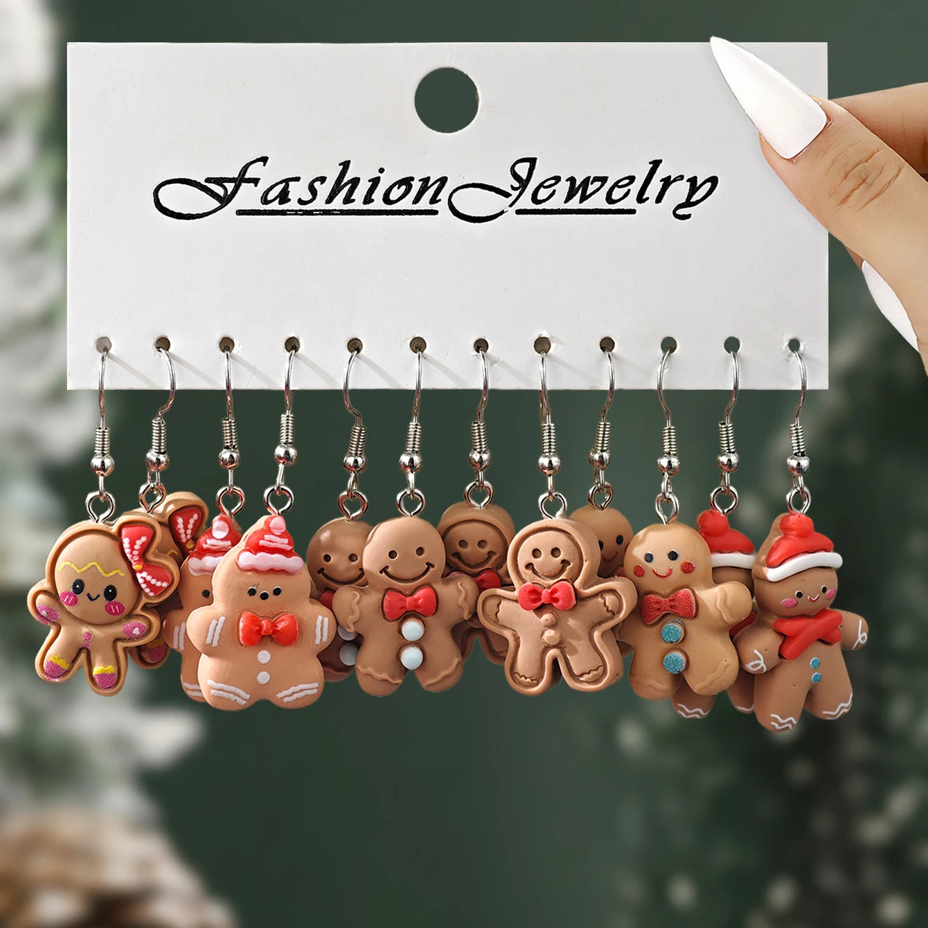 New Cute Cartoon Gingerbread Man Christmas Tree Santa Penguin Resin Dangle Earrings Set Women's Christmas Gift Jewelry