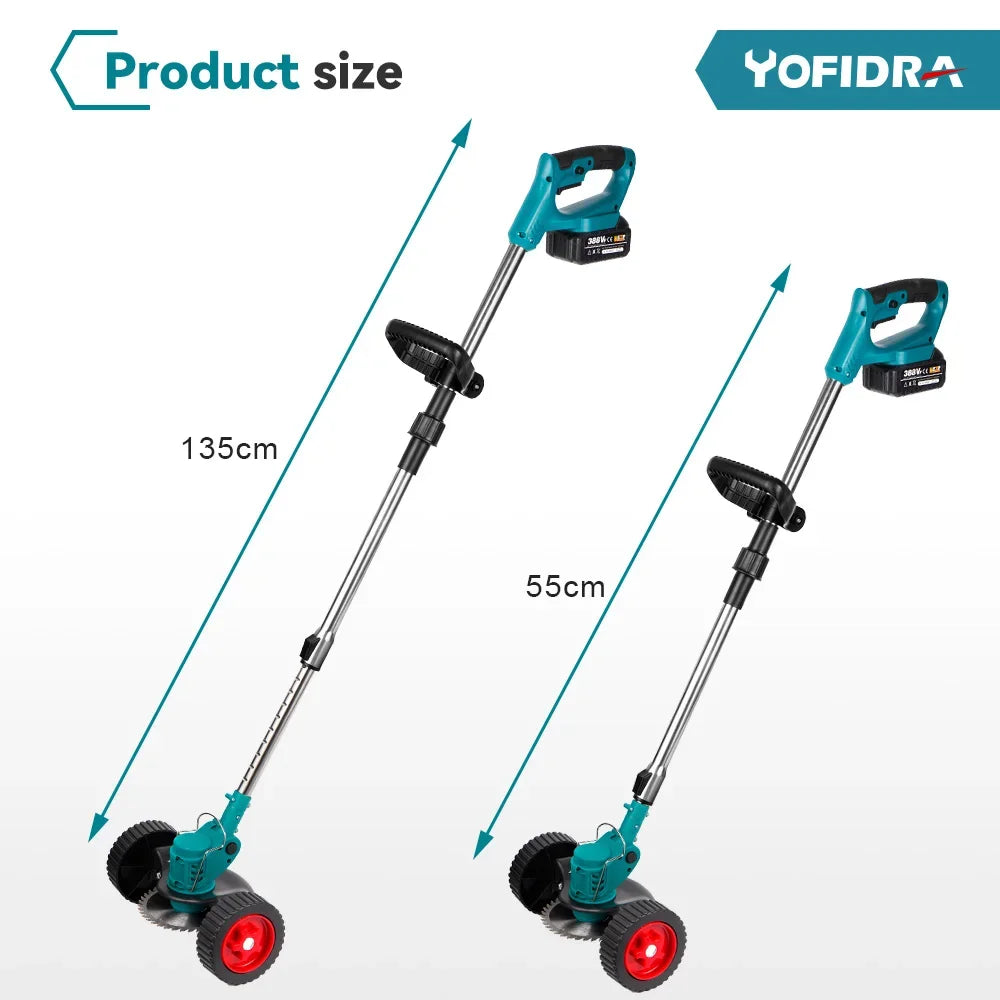 YOFIDRA Electric Lawn Mower Length Adjustable Cutter Cordless Garden Grass Cutting Trimmer Fit For 21V 18V Battery Pins