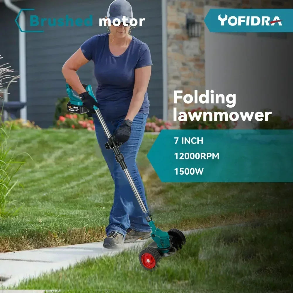 YOFIDRA Electric Lawn Mower Length Adjustable Cutter Cordless Garden Grass Cutting Trimmer Fit For 21V 18V Battery Pins