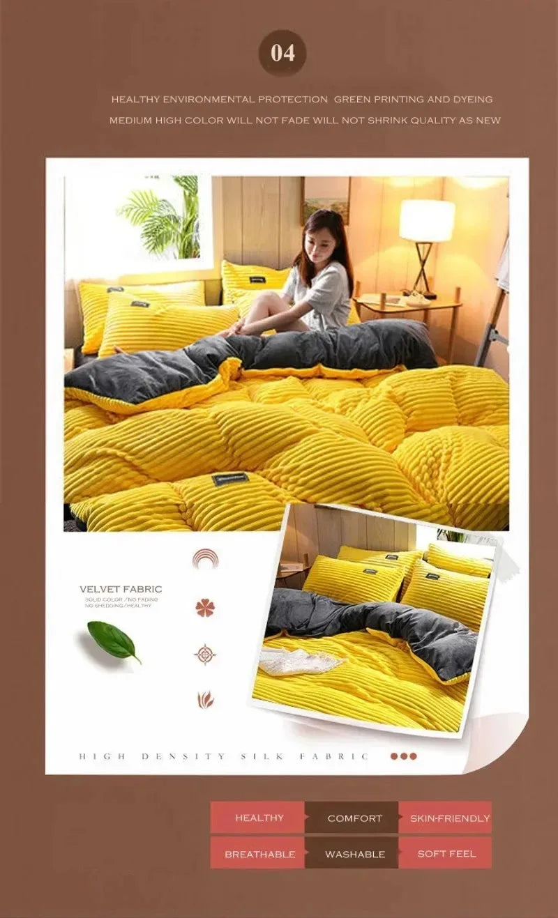 Ultra-Soft Velvet Duvet Cover Warm Thick Bed Quilt Cover Double Bed Luxury Bedding Solid Color Velvet Duvet Cover 겨울용 따뜻한 이불 커버