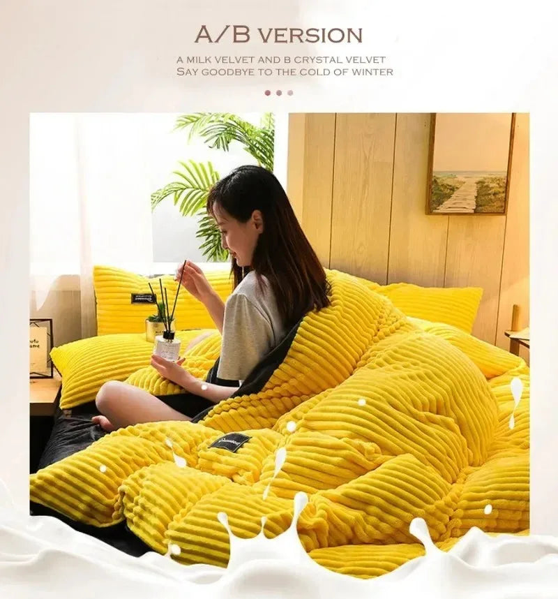 Ultra-Soft Velvet Duvet Cover Warm Thick Bed Quilt Cover Double Bed Luxury Bedding Solid Color Velvet Duvet Cover 겨울용 따뜻한 이불 커버