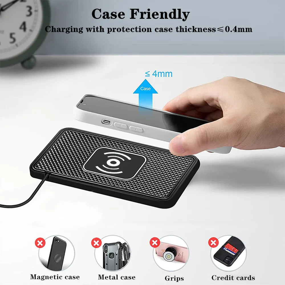 Car Wireless Charger Non-Slip Pad Silicone Fast Charging Wireless Charger for Car for IPhone 15 14 Xiaomi Huawei Samsung S23 S22