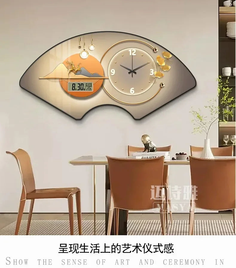 Perpetual calendar electronic clock wall clock Living room fan dining room decorative painting calendar clock hanging picture