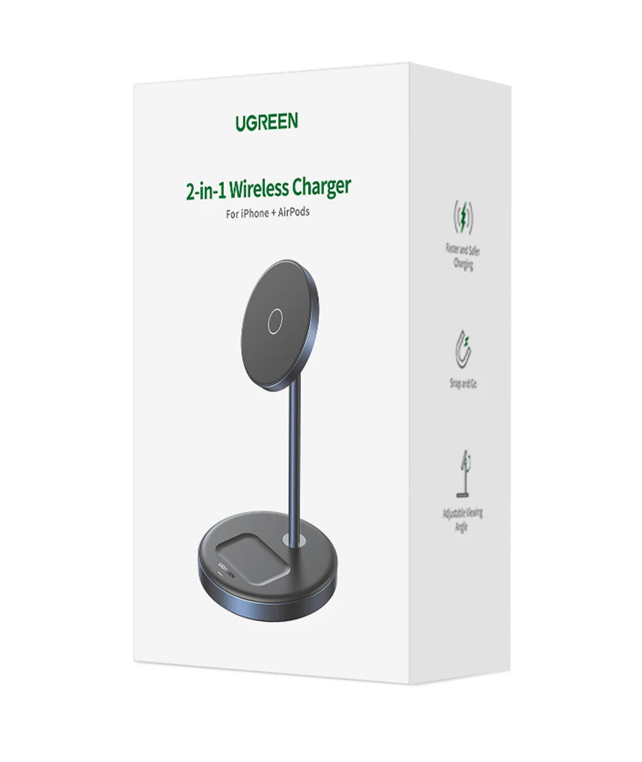 UGREEN Magnetic Wireless Charger Stand 20W Max 2-in-1 Charging Stand For iPhone 15 16 Pro Max/iPhone 14/AirPods Fast Charger