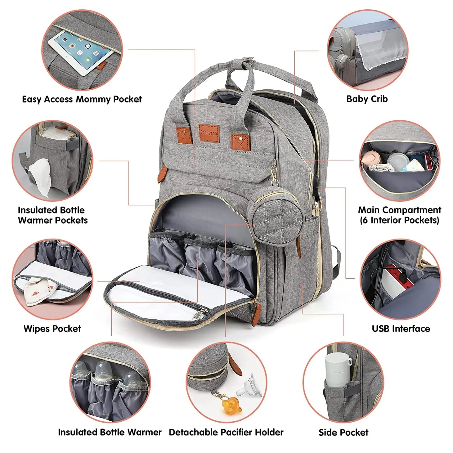 3-in-1 Diaper Bag Backpack – Waterproof Baby Travel Bag with Foldable Baby Bed & USB Charging