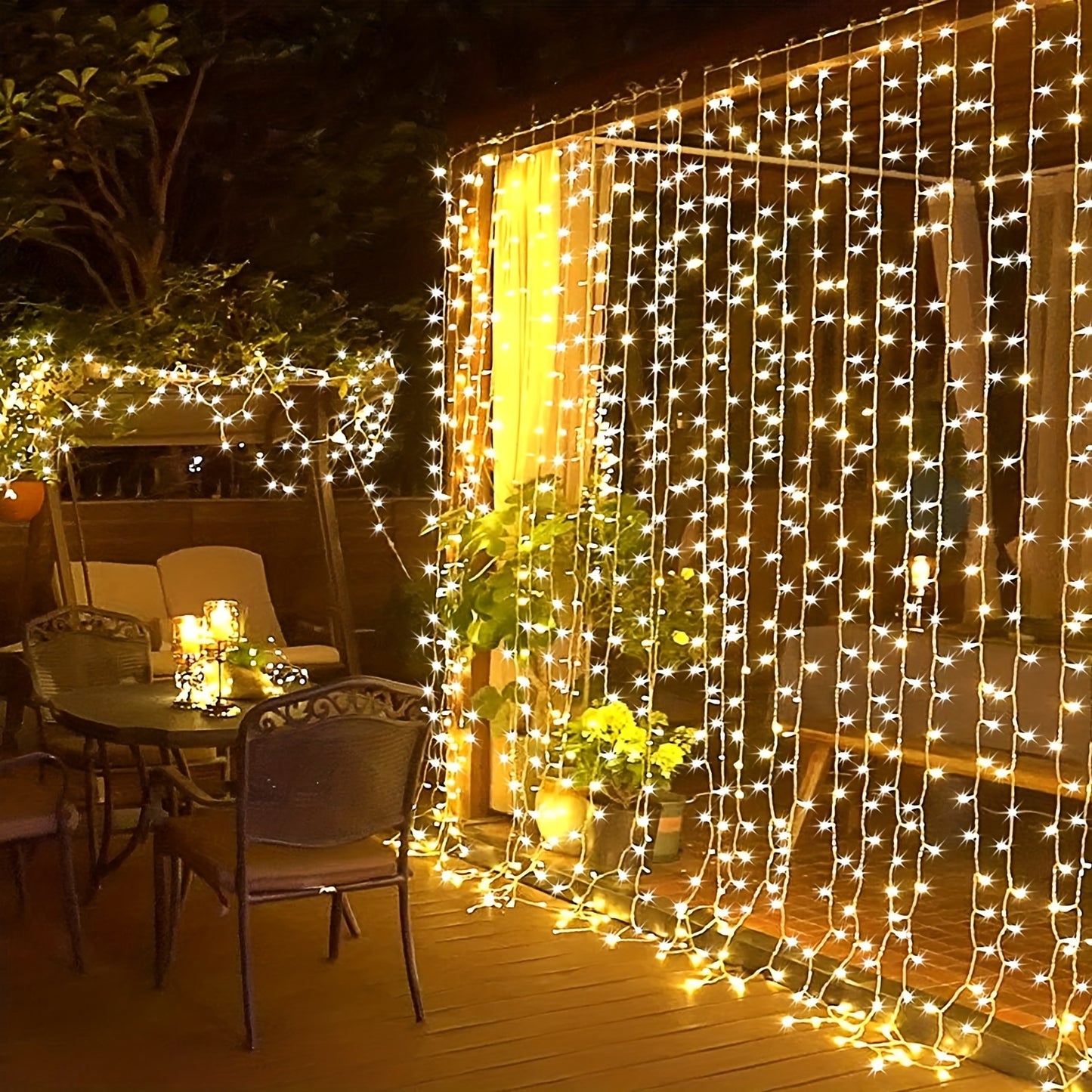 LED Curtain Light String Lights, Outdoor Wedding Party Romantic Christmas Lights, With 8 Lighting Modes Connectable, For Bedroom Window Garden Wall Decor, Warm White