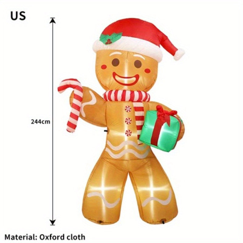 243.84cm Large Gingerbread Man Inflatable with Red & White Striped Scarf, Green Gift Box & Candy Canes - Outdoor Holiday Decoration for Christmas, No Electricity Needed, Festive Yard Display, Inflatable Christmas Decorations,