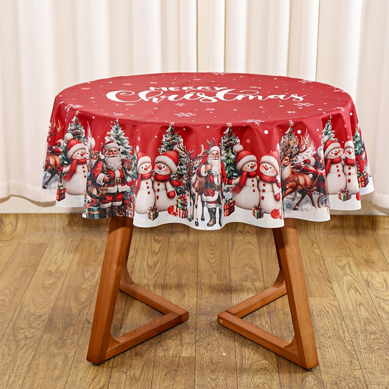 1pc Santa Claus Merry Christmas Tablecover Vinatge Snowman Rectangle/Round Tablecloth Christmas Decorations for Home 2025 Family Celebrations & Holidays Indoor&Outdoor Party Decorations Winter Holiday Neol Decor Festive Table