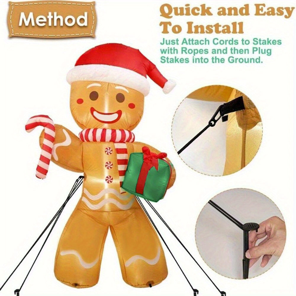 243.84cm Large Gingerbread Man Inflatable with Red & White Striped Scarf, Green Gift Box & Candy Canes - Outdoor Holiday Decoration for Christmas, No Electricity Needed, Festive Yard Display, Inflatable Christmas Decorations,