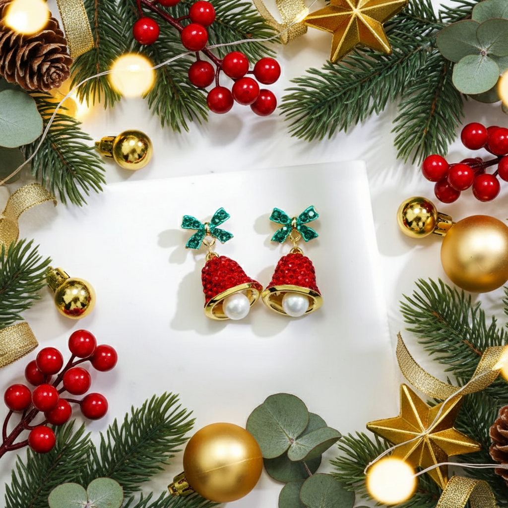 Christmas Bell Earrings in Festive Setting