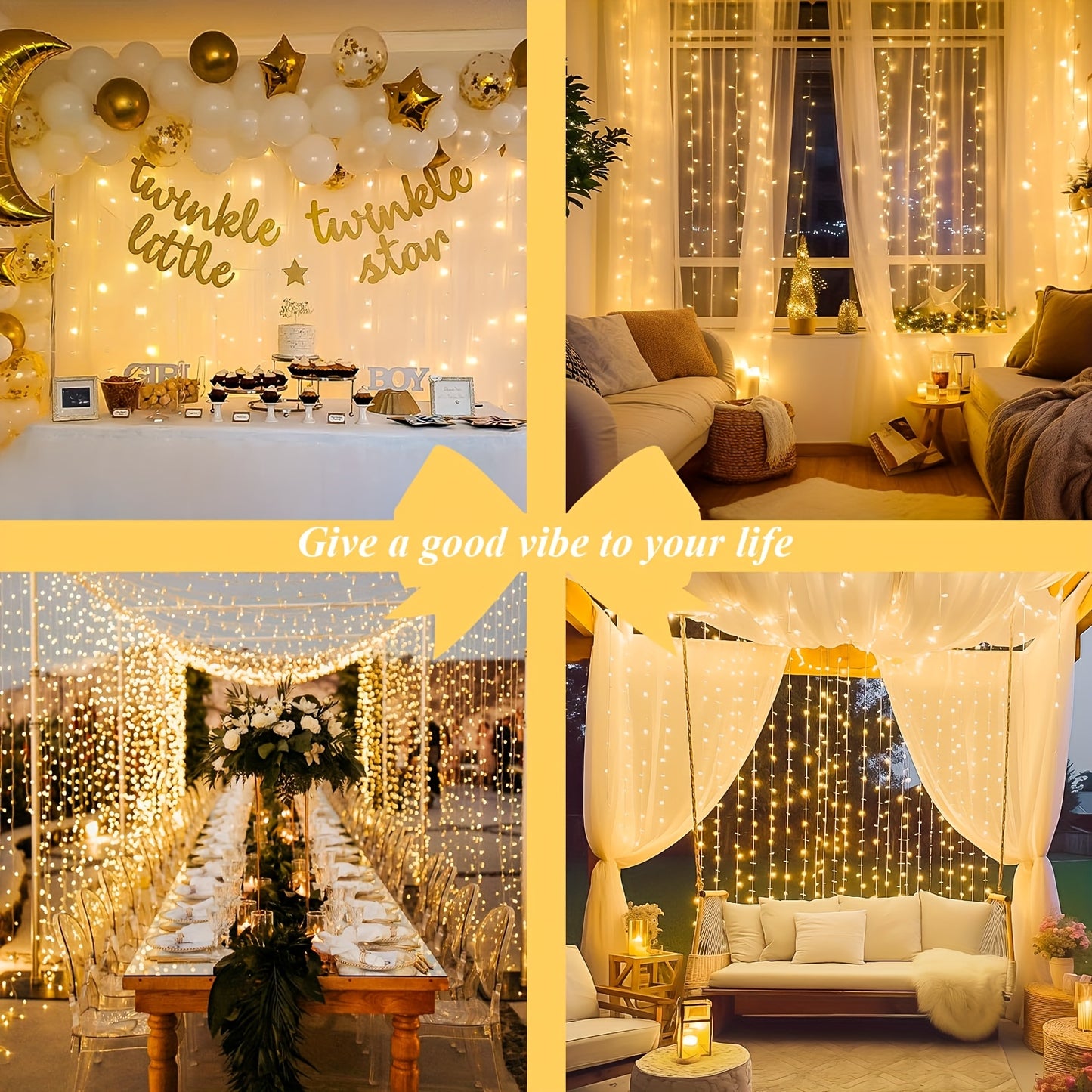 LED Curtain Light String Lights, Outdoor Wedding Party Romantic Christmas Lights, With 8 Lighting Modes Connectable, For Bedroom Window Garden Wall Decor, Warm White