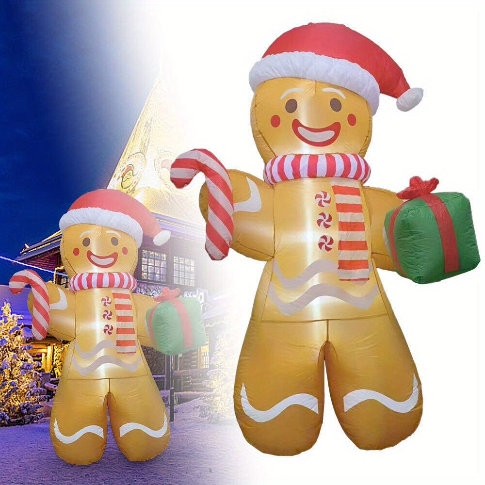 243.84cm Large Gingerbread Man Inflatable with Red & White Striped Scarf, Green Gift Box & Candy Canes - Outdoor Holiday Decoration for Christmas, No Electricity Needed, Festive Yard Display, Inflatable Christmas Decorations,