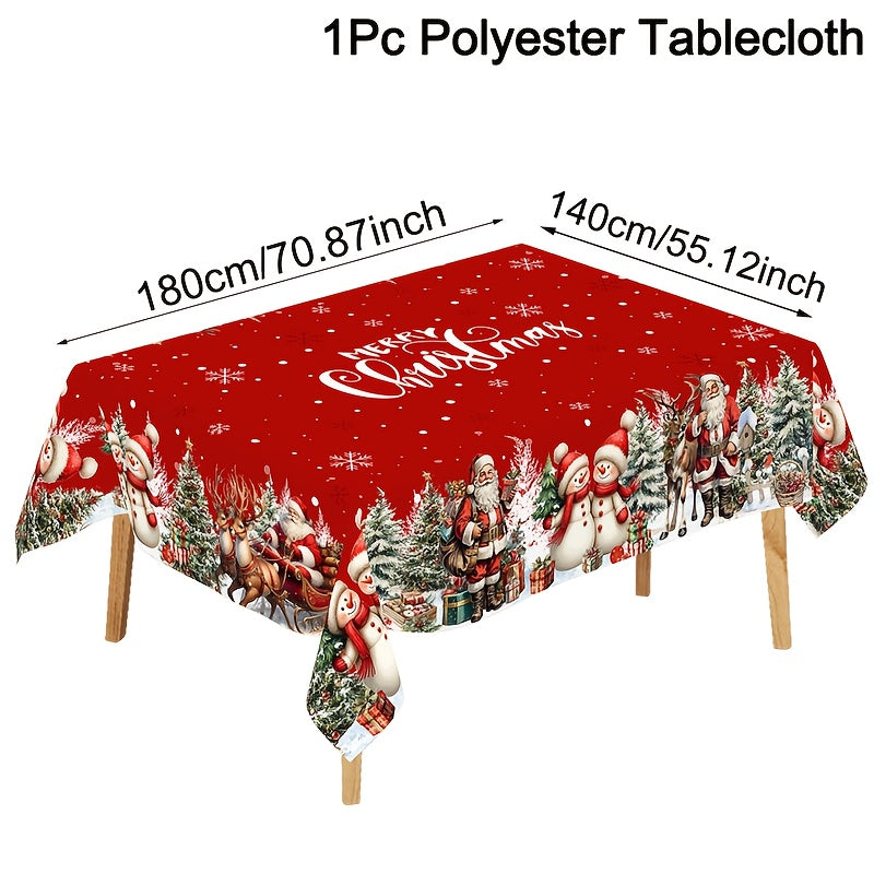 1pc Santa Claus Merry Christmas Tablecover Vinatge Snowman Rectangle/Round Tablecloth Christmas Decorations for Home 2025 Family Celebrations & Holidays Indoor&Outdoor Party Decorations Winter Holiday Neol Decor Festive Table