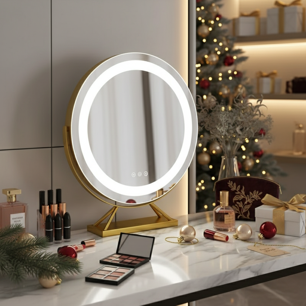 Cosmetic Makeup Mirror with Lights Led Lighted Vanity Tabletop Dimmable Multi-color Travel Mirrors with 15x Spot Maganify Mirror